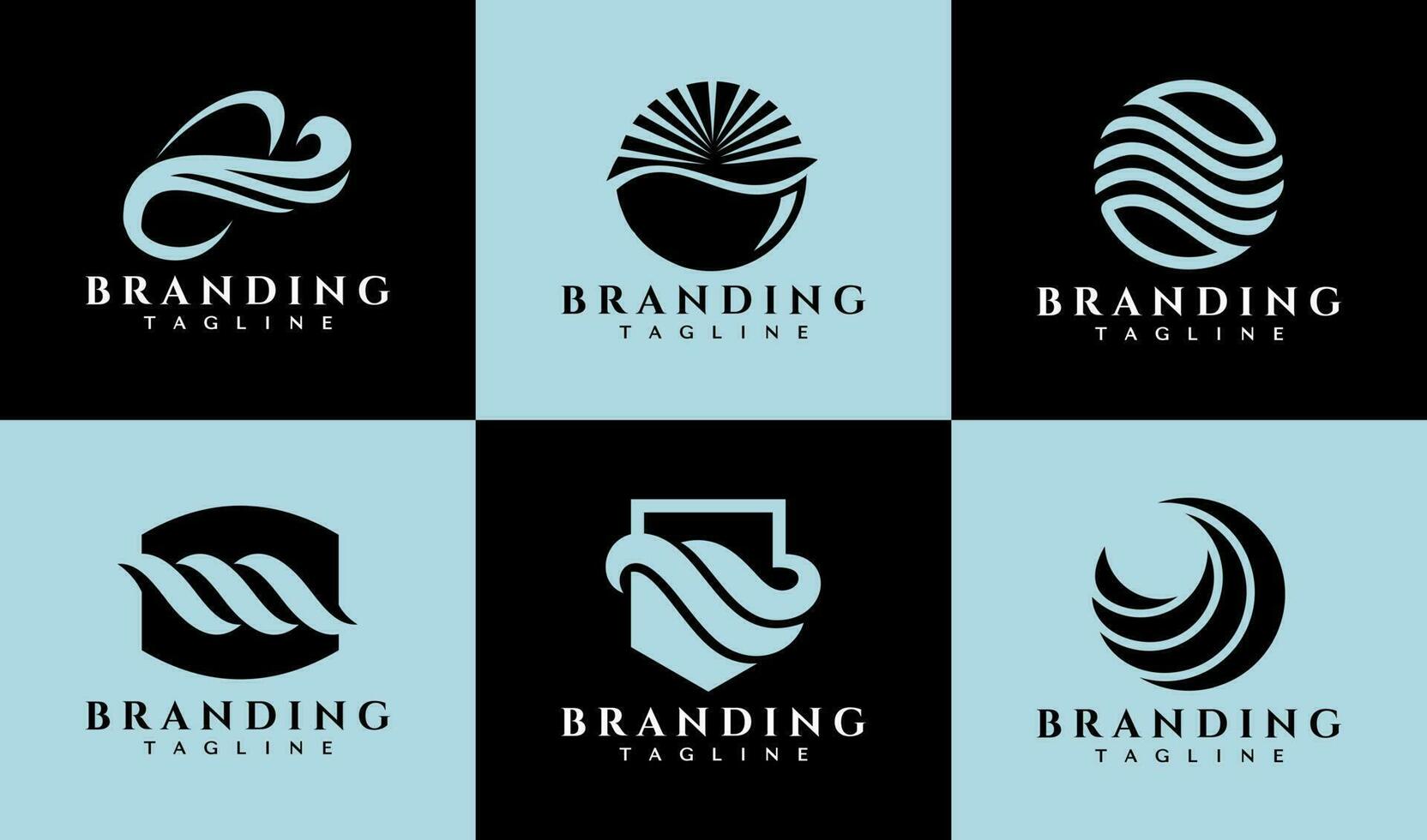 Set of simple abstract sea wave logo design. Modern line wave logo branding. vector