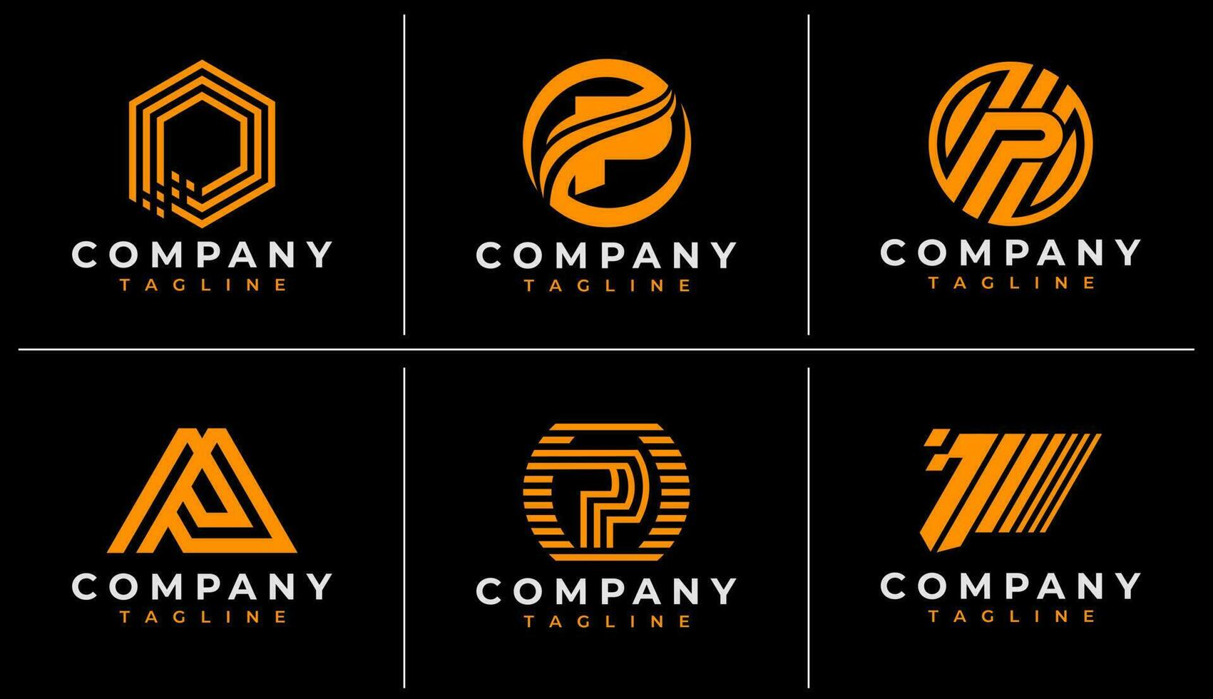 Minimalist technology letter P logo design set. Modern digital initial P logo. vector