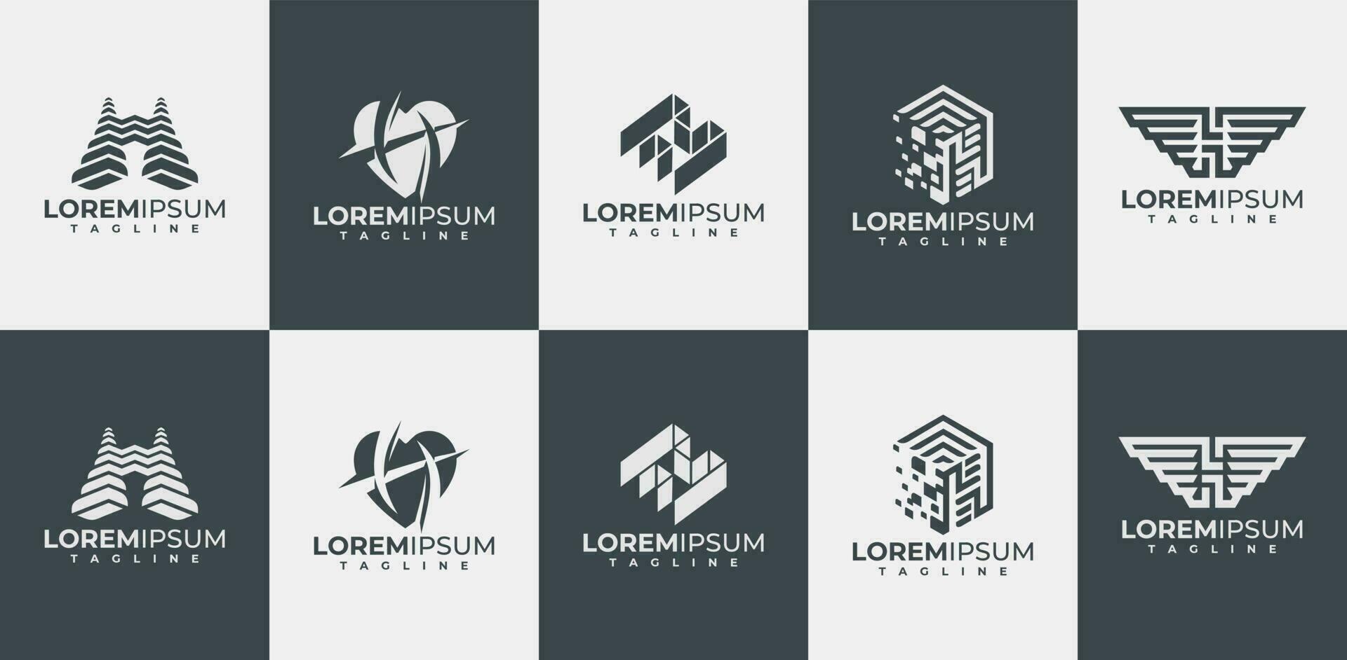 Set of abstract line letter H logo design. Modern initial H logo brand template. vector