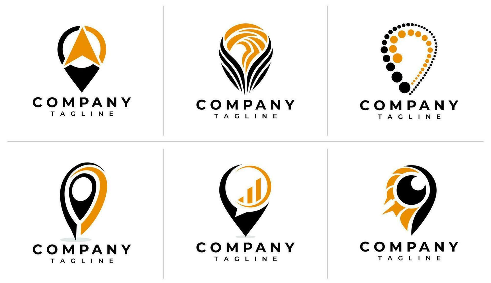 Minimalist abstract pin point logo design bundle. Modern pointer logo brand set. vector