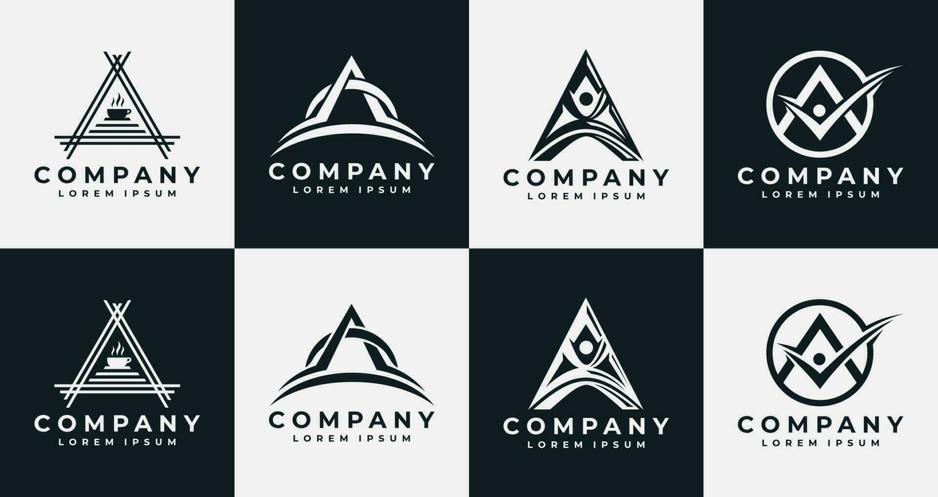 Set of abstract letter A logo design. Modern company initial A logo branding vector