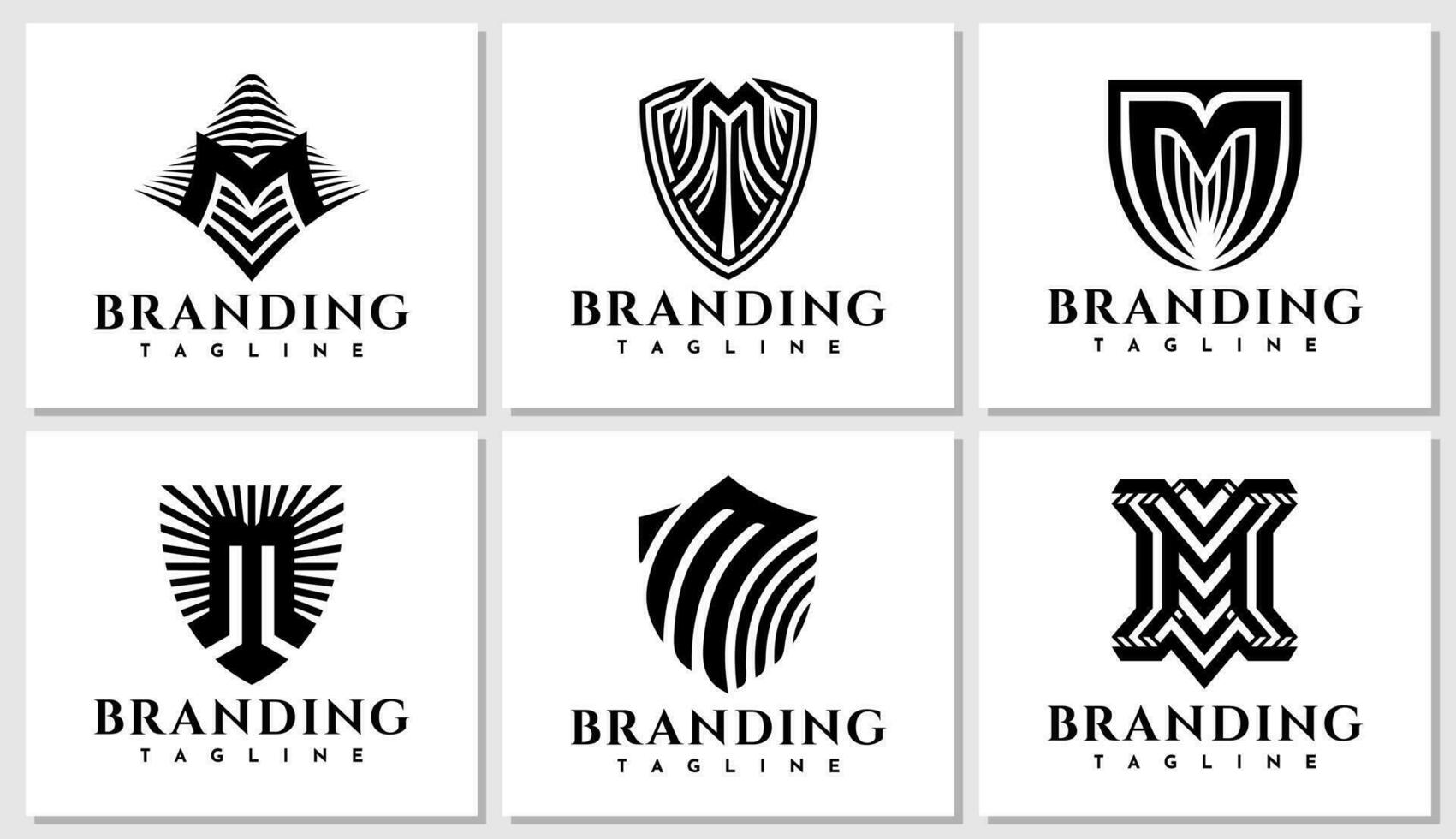 Luxury business initial M logo design template set. Modern shield letter M logo. vector