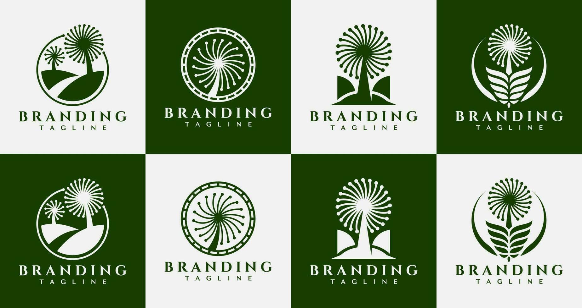 Set of abstract dandelion flower logo design. Modern line dandelion logo brand vector