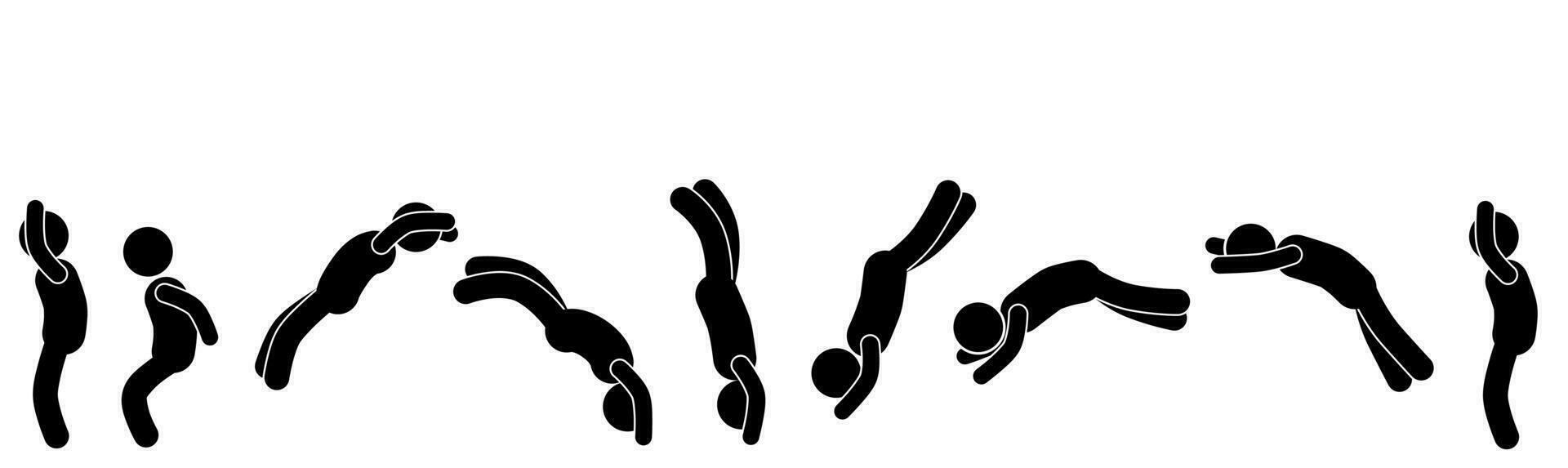 illustration of a man doing a back flip and a front flip. stick figures vector