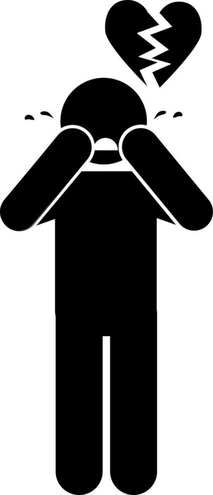 broken heart illustration and icon. offended. stick figures vector