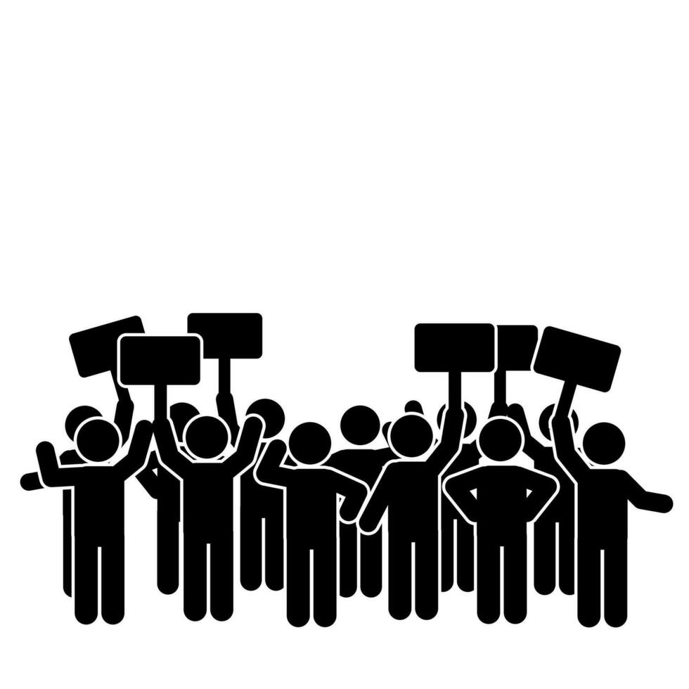 illustration of a group of people demonstrating and protesting. demonstration stick figures vector