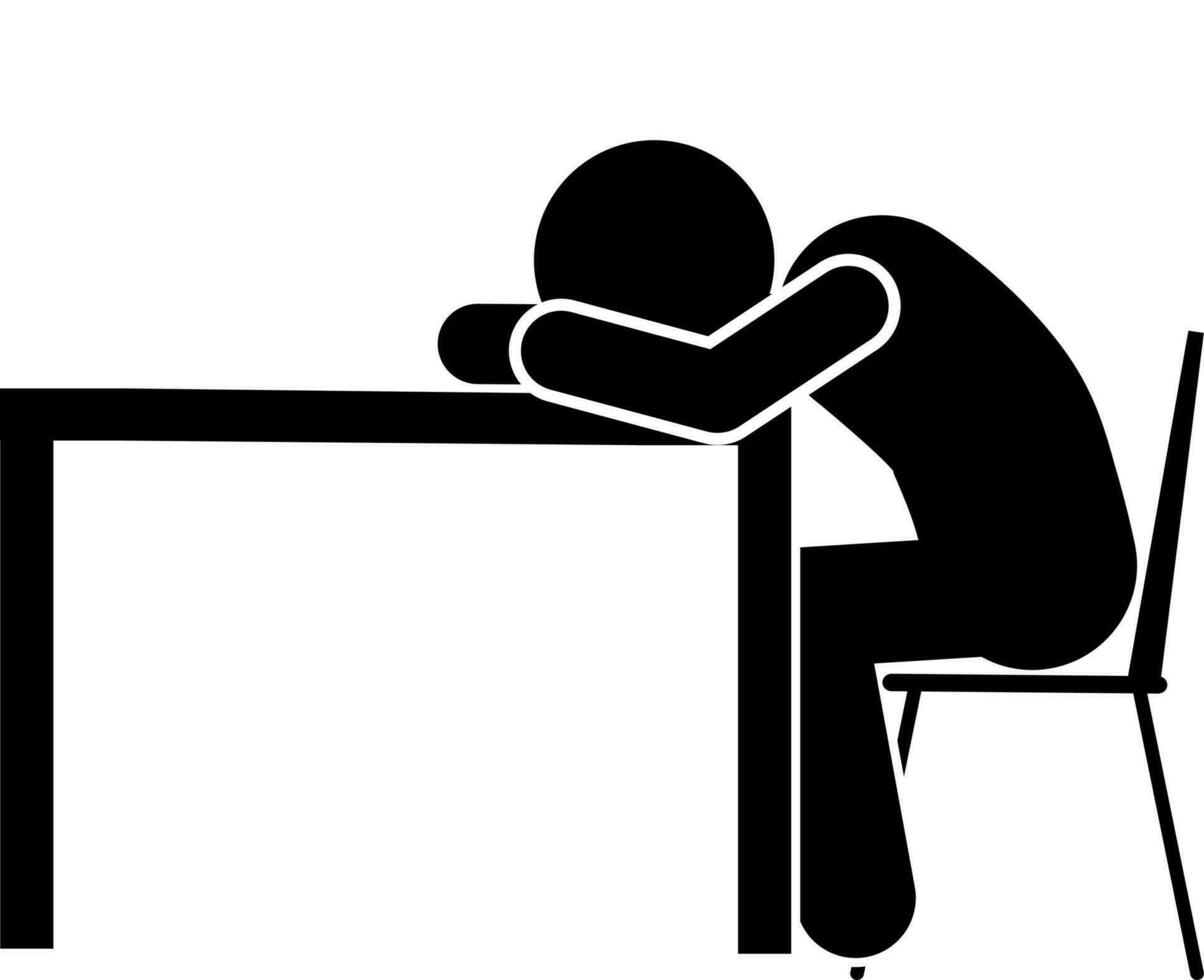 fell asleep at the table, exhausted, drunk. stick figures, pictograms vector
