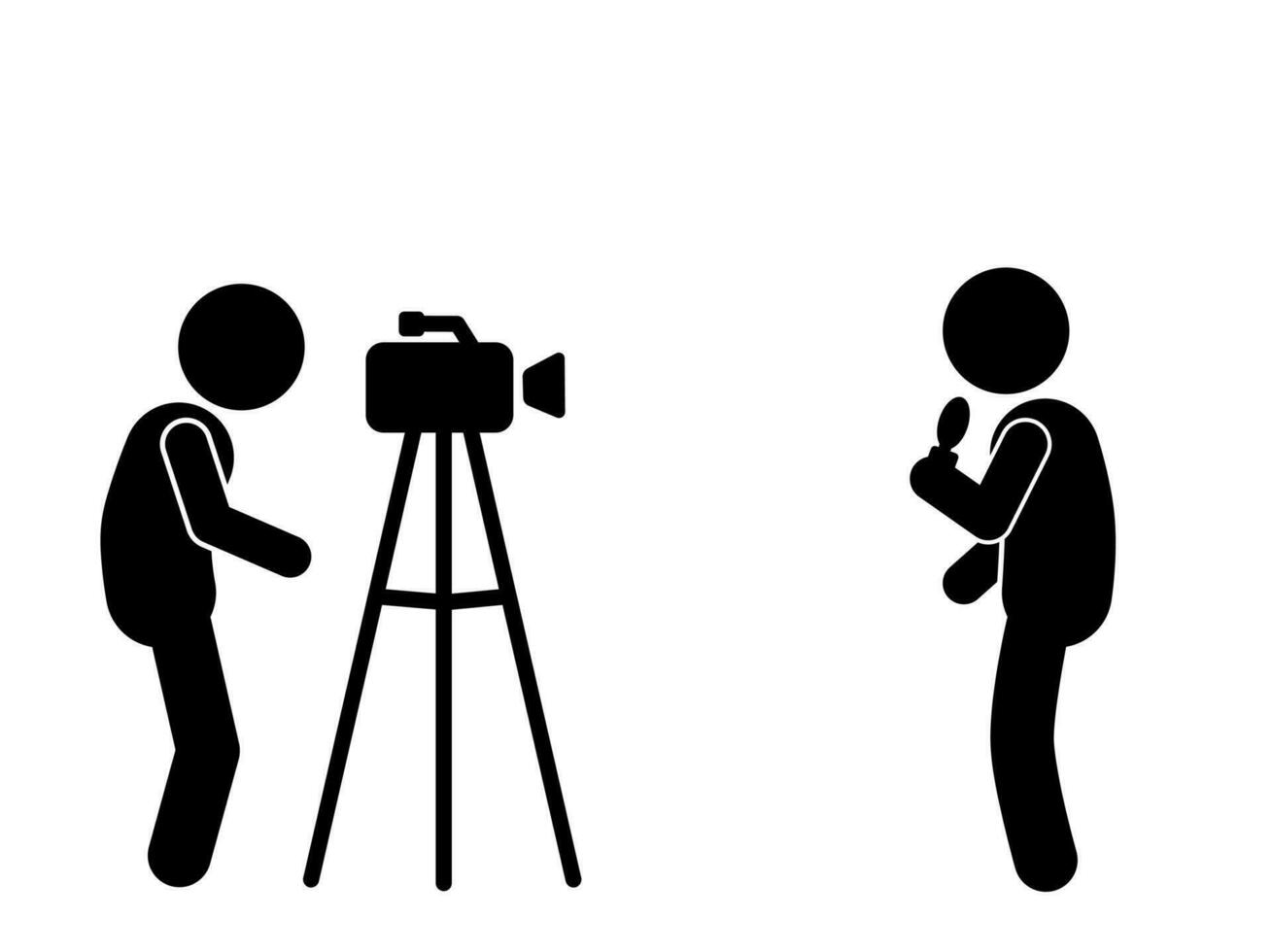 Journalist interviews ,reporter, cameraman, stick figure vector