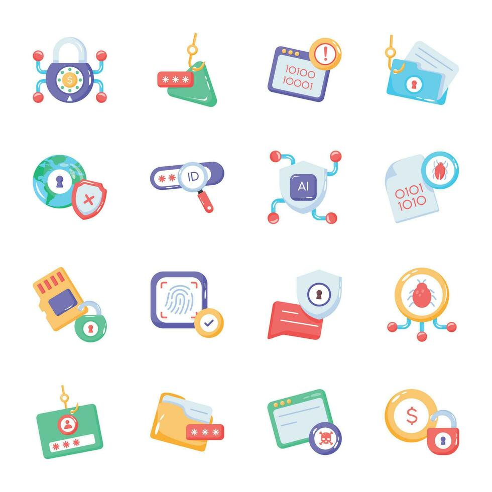 Premium Set of Security Issues Flat Icons vector