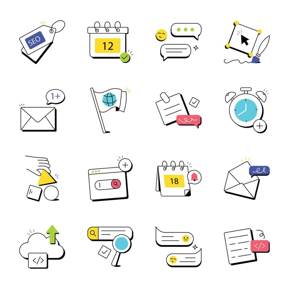 Pack of Web Services Hand Drawn Icons vector