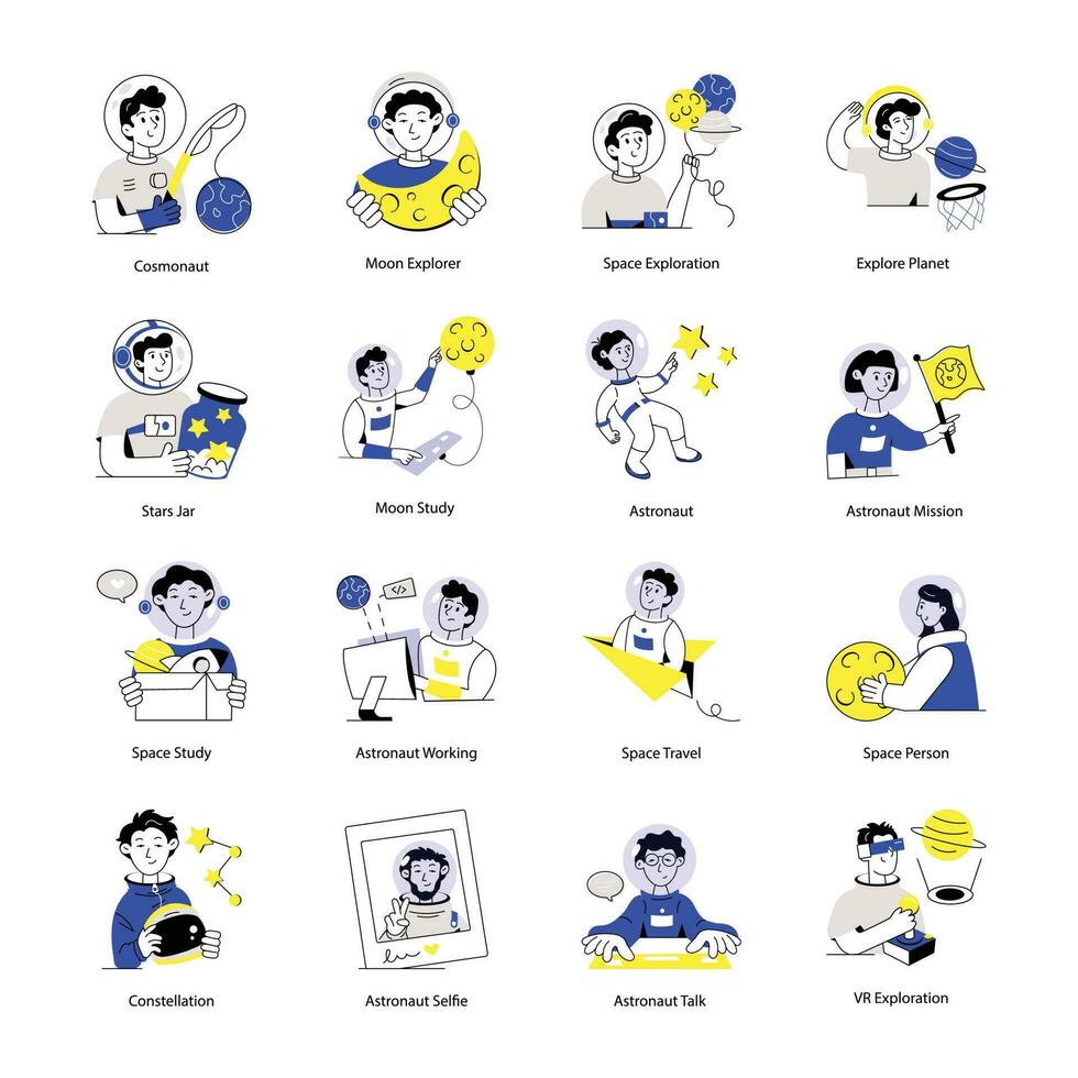 Pack of Space Flat Illustrations vector