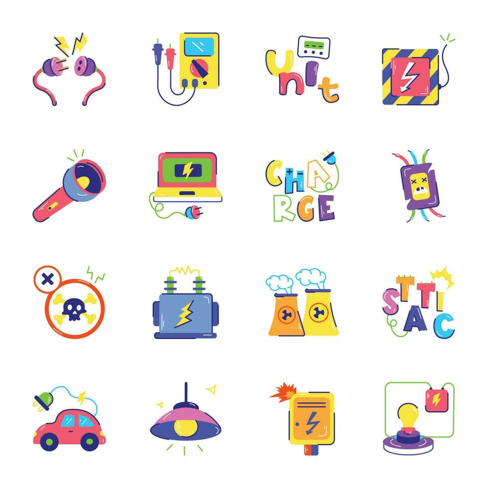 Bundle of Flat Power Stickers vector