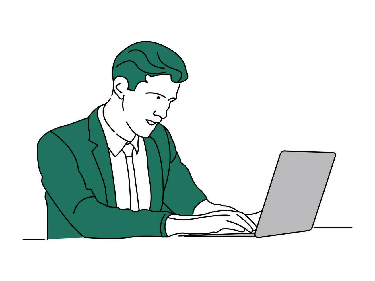 Young businessman working at laptop.Vector illustration vector