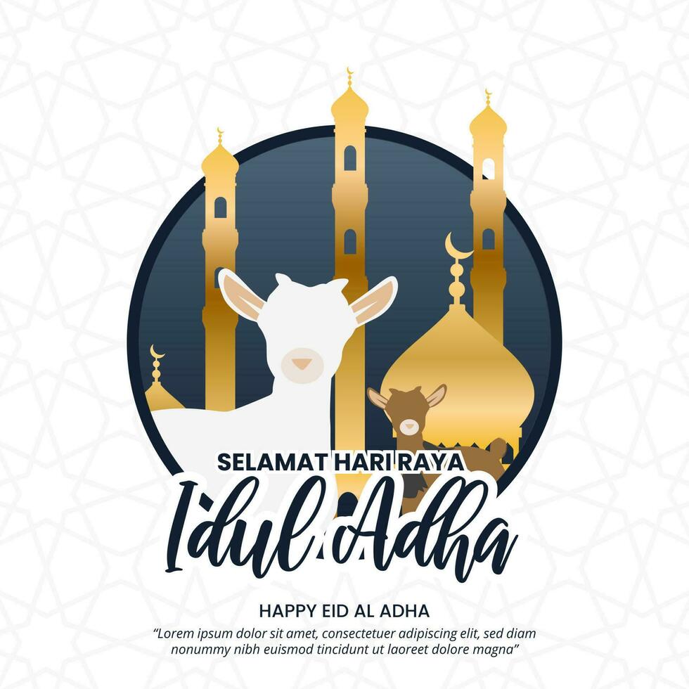 Square selamat hari raya Idul Adha or happy Eid Al Adha background with sheep and mosque vector