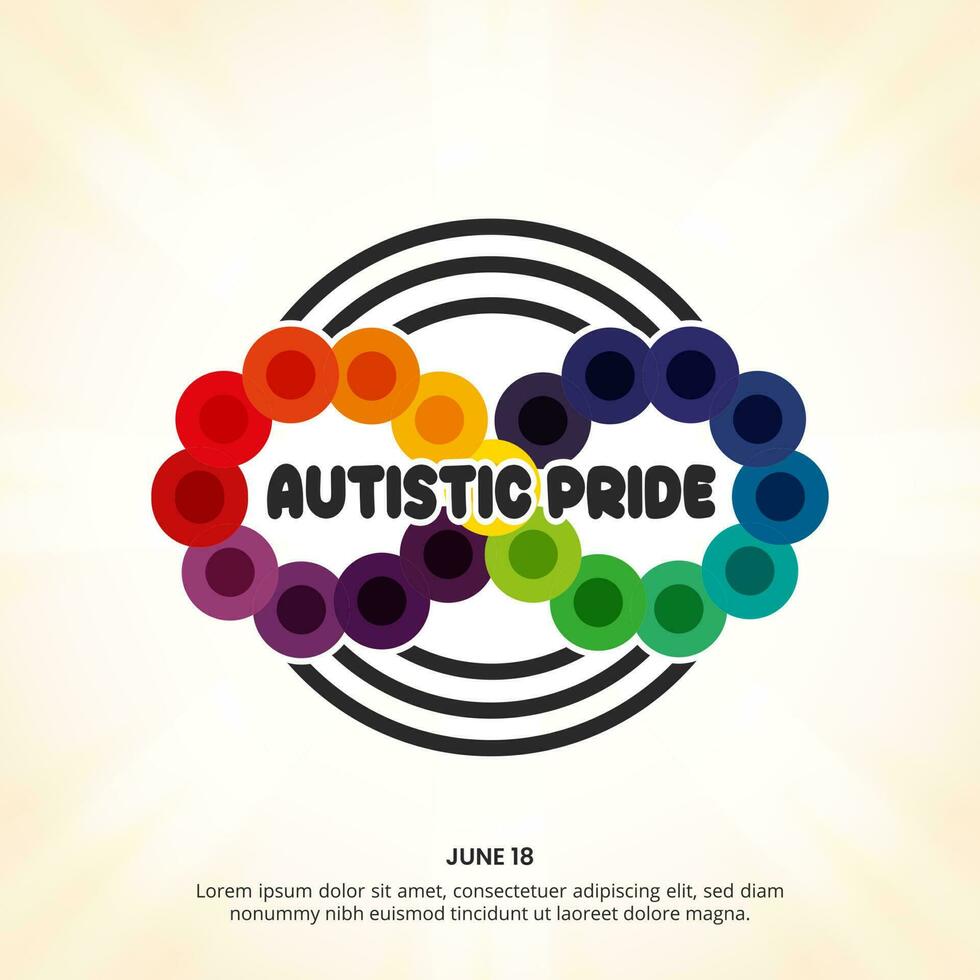 Square autistic pride day background with a rainbow infinity symbol vector