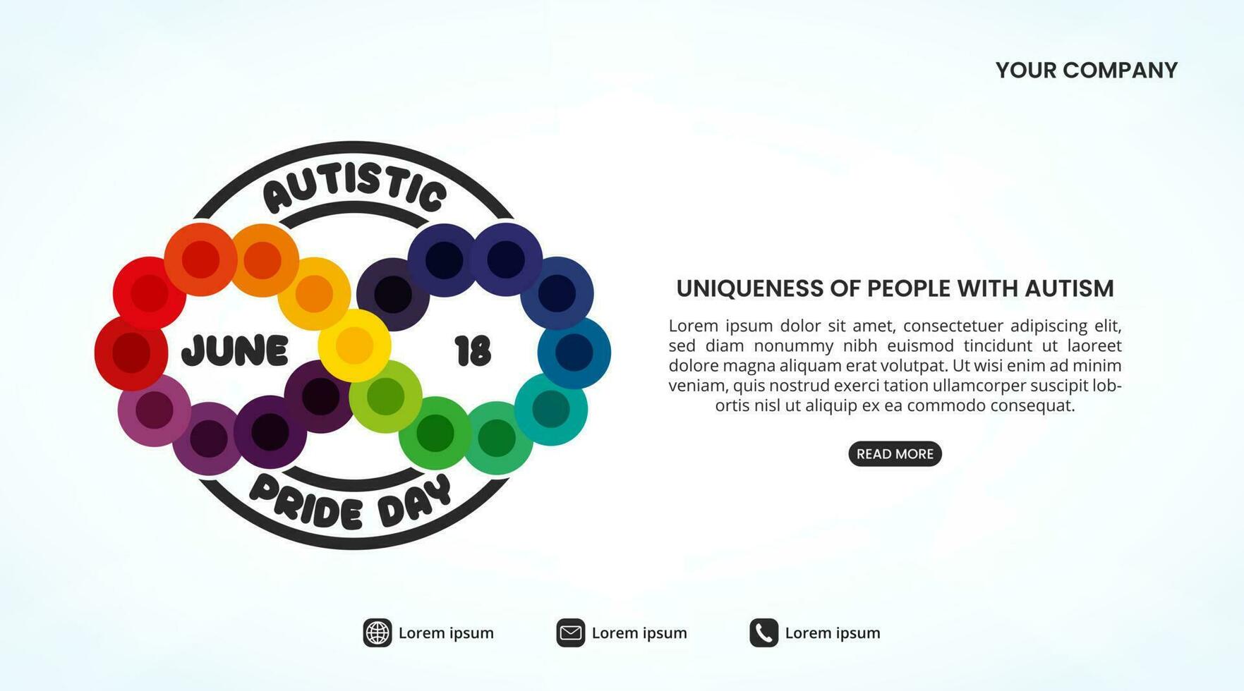 Autistic pride day background with a rounded rainbow infinity symbol vector