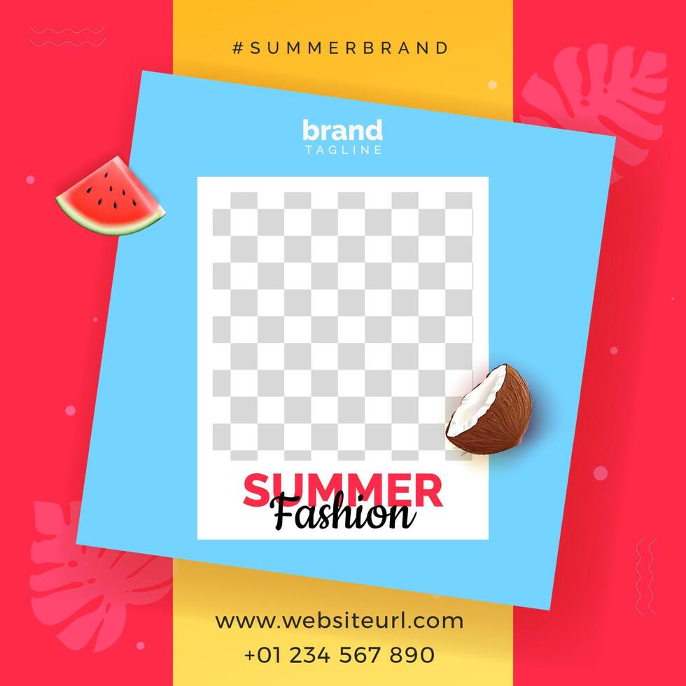 summer creative square banner bundle with summer elements illustration vector