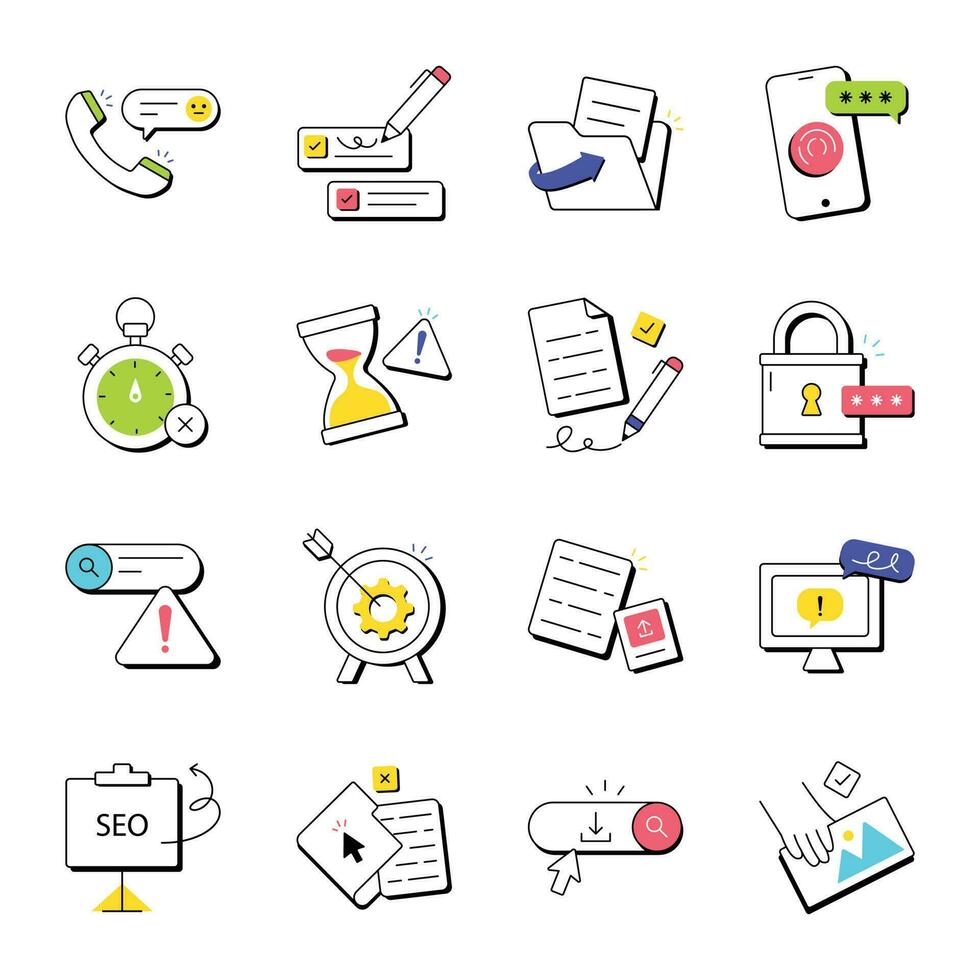 Collection of Web Elements Hand Drawn Icons vector