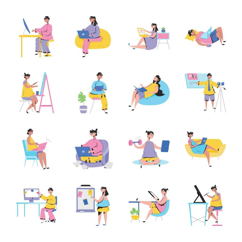 Premium Bundle of Remote Job Flat Illustrations vector