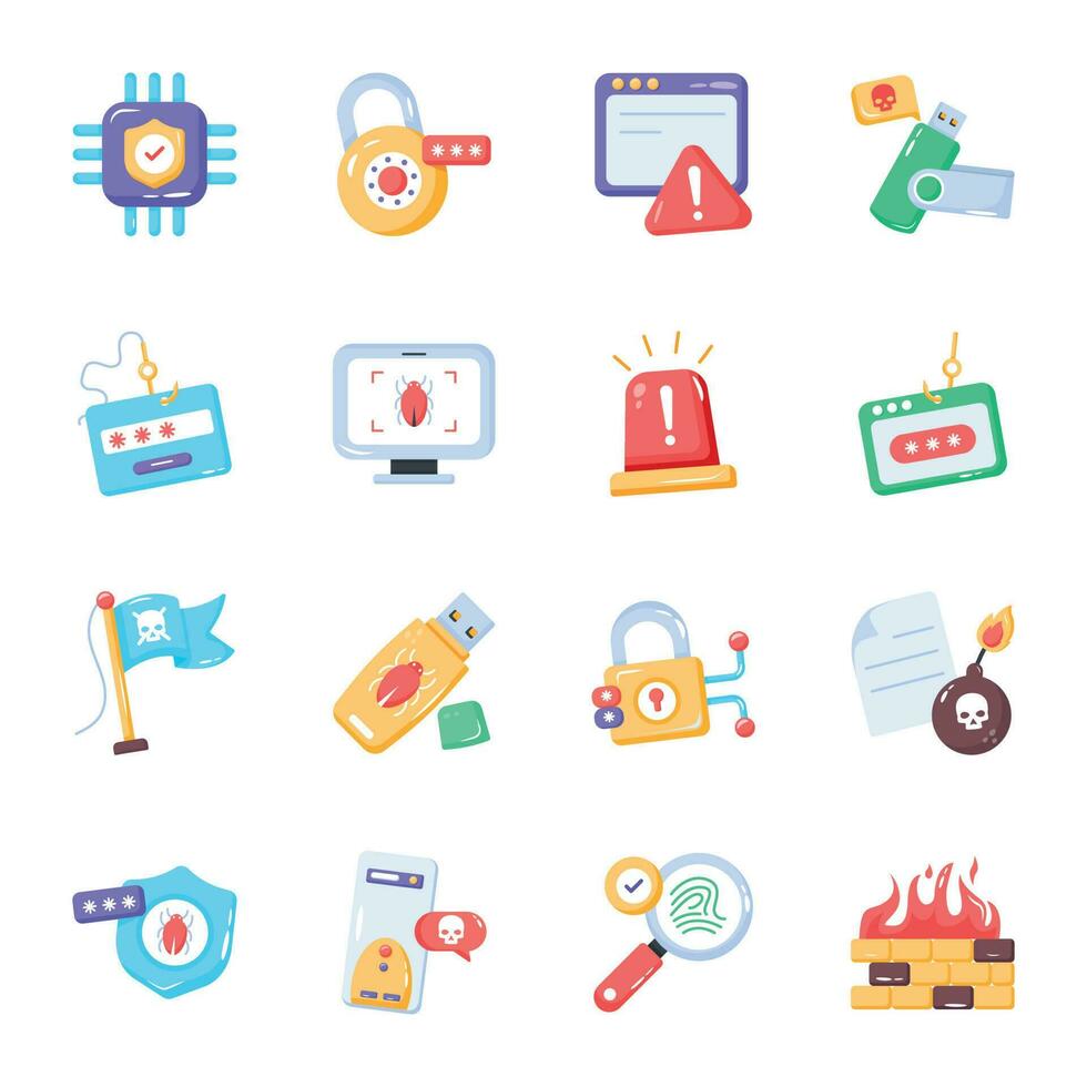 Set of Data Encryption Flat Icons vector