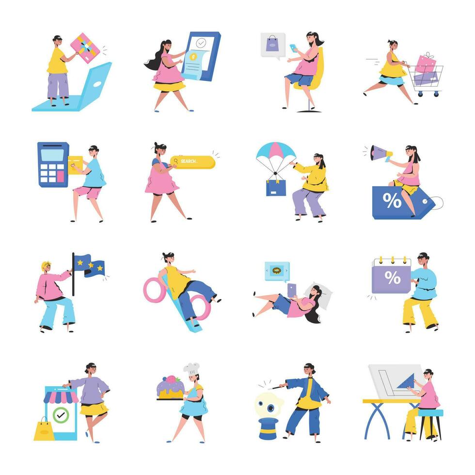 Bundle of Ecommerce and Professionals Flat Illustrations vector