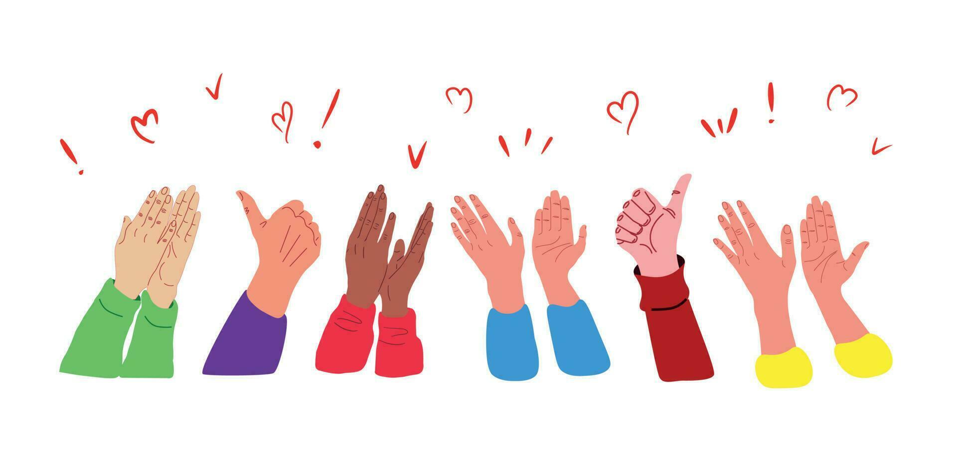 Hands up cheering and voting.Vector illustration. Sketch of hands from different countries vector
