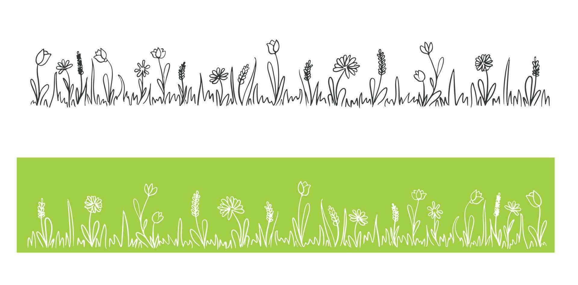 Frame of wild flowers and grass in doodle stile.Vector illustration. vector