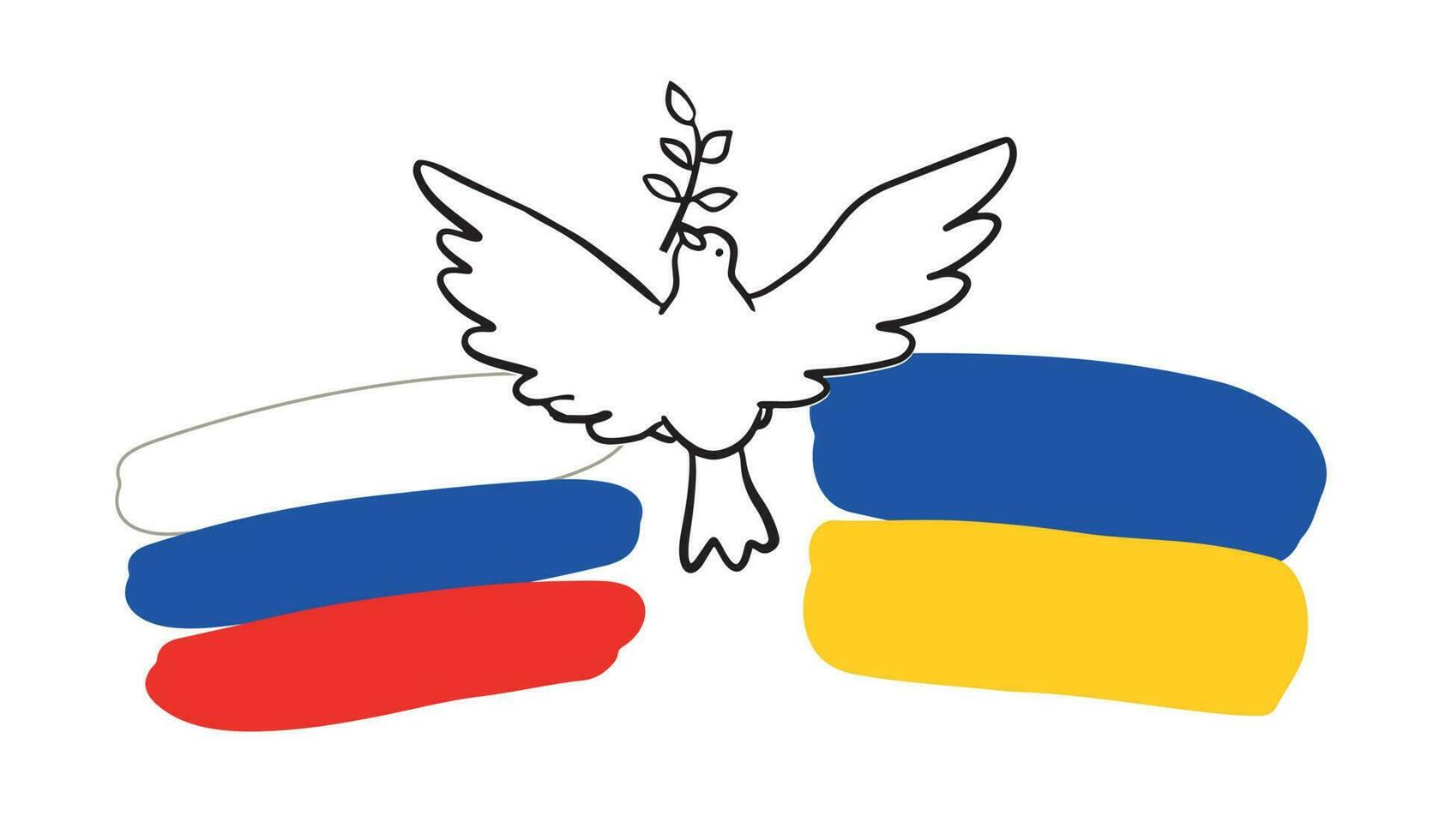 Flags of Ukraine and Russia with dove of peace icon.Friendship and peace between Ukraine and Russia.Globe world.Vector illustration.Doodle style. vector