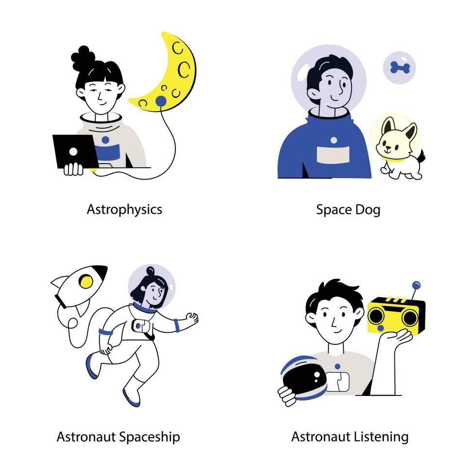 Set of Space Study Flat Illustrations vector