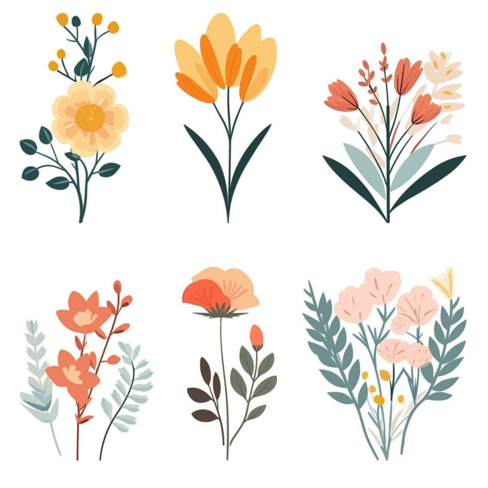 Floral vector illustration set. Flat. Soft colors.