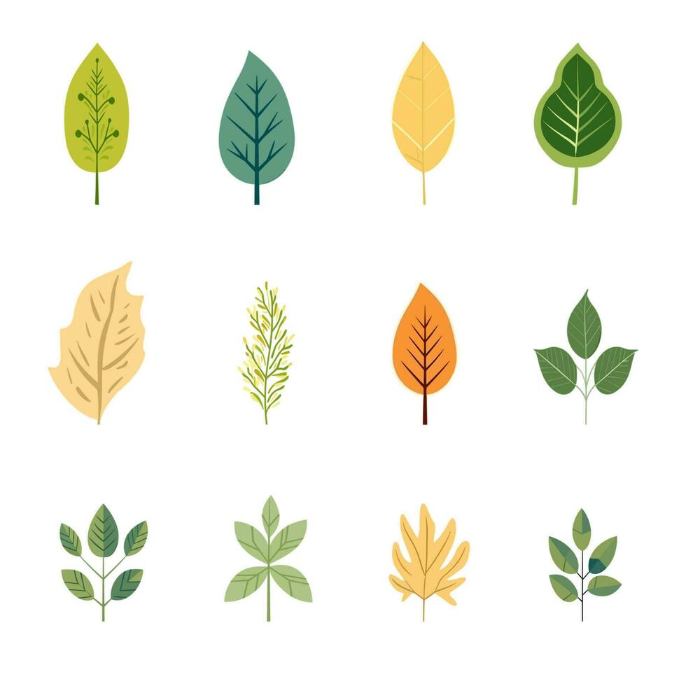Simple minimalist style leaf object collection vector illustration in soft colors.
