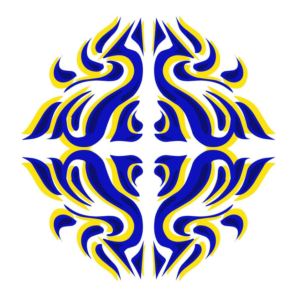 Illustration of blue tribal tattoo with yellow shading vector