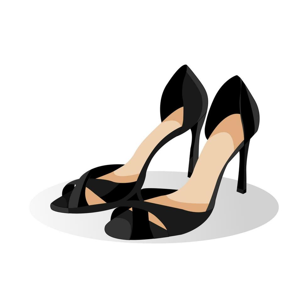 De las mujeres alto tacón verano negro Zapatos aislado en blanco antecedentes vector