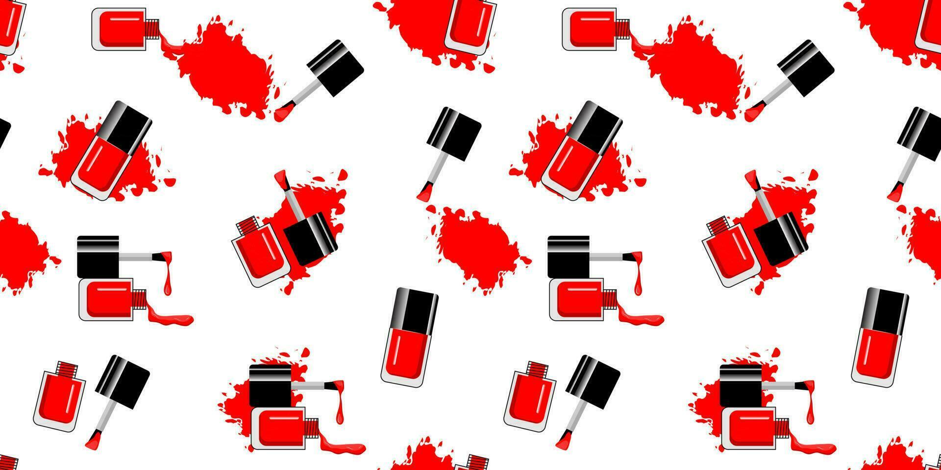 Nail Polish red bottle splashes, drops. Beauty and cosmetics seamless pattern. Use for advertising flyer, banner, leaflet. vector