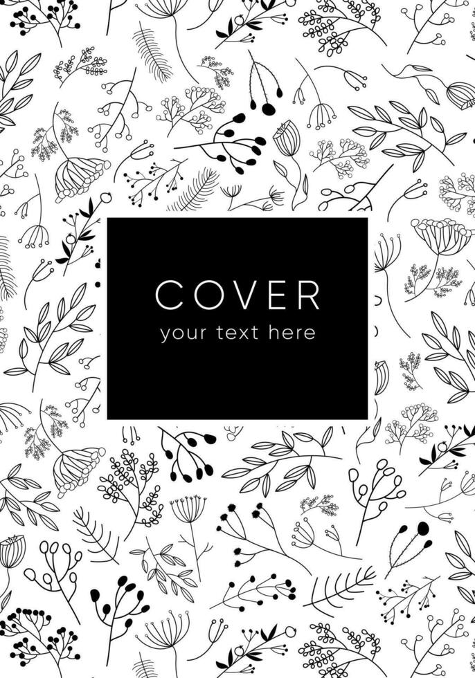 Vector herbal cover. Floral card with leaves