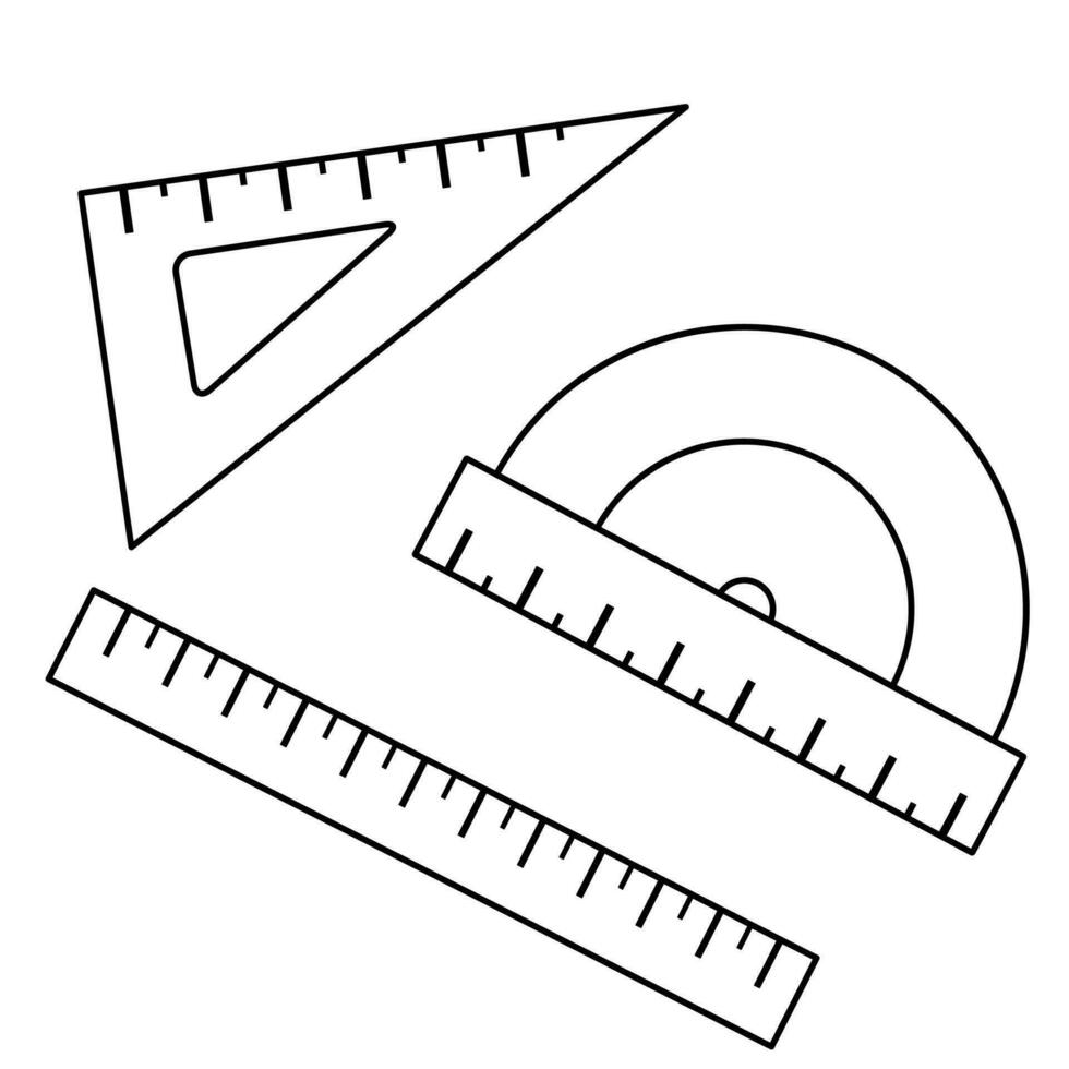 set vector linear icon ruler, school and office supplies, back to school, doodle and sketch