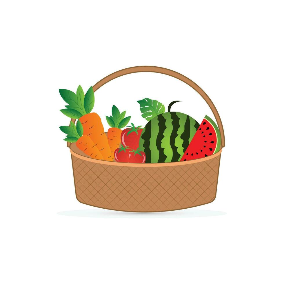 Basket with many organic foods design vector illustration