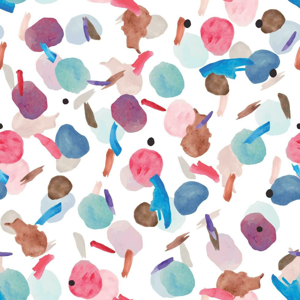 Seamless pattern with watercolor spots and splashes. Abstract background with spots. Blue, purple, pink and brown watercolor spots. Pattern for textiles, invitations, open, paper packaging vector