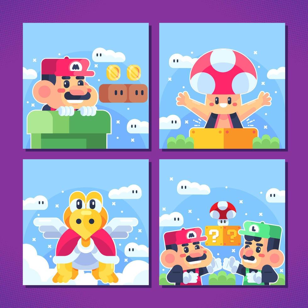 Plumber And Friends In Fantasy World Social Media Post Template vector