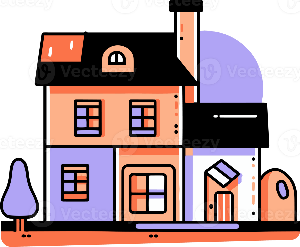 charmant maison dans plat ligne art style png