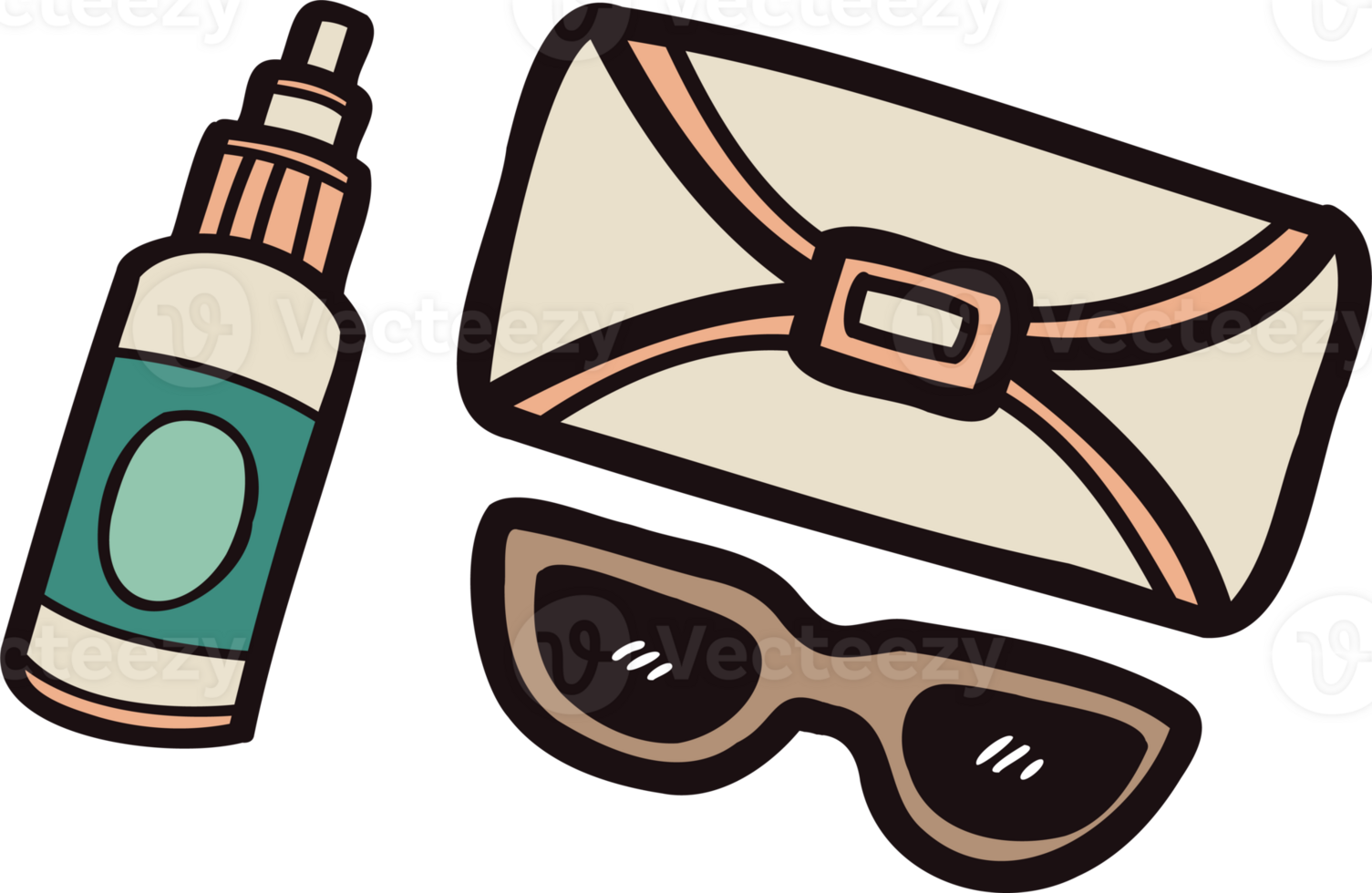 Hand Drawn cute Sunscreen and glasses in doodle style png