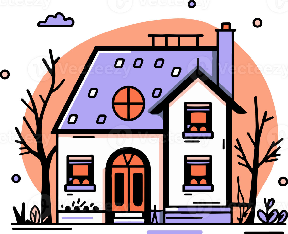 lovely house in flat line art style png
