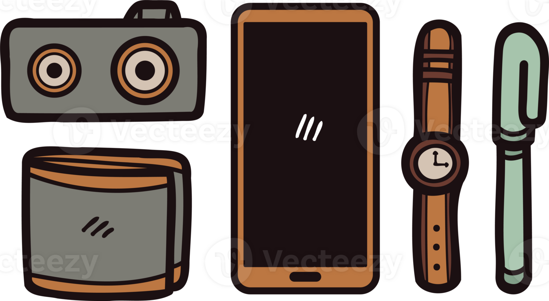 Hand Drawn electronic device in flat lay style png