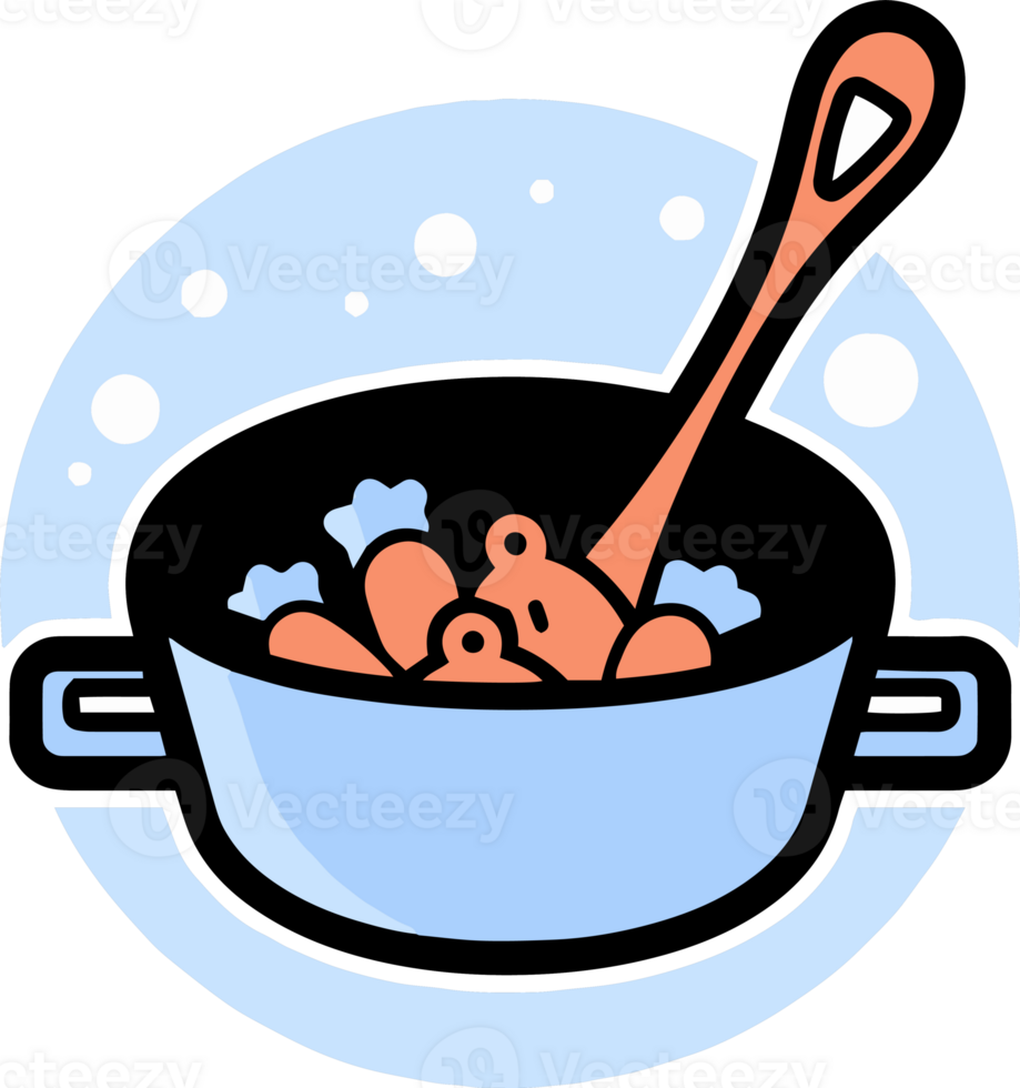 Hand Drawn healthy food in the pan in doodle style png