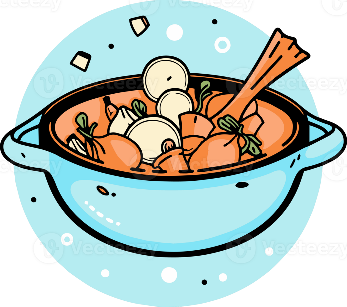 Hand Drawn healthy food in the pan in doodle style png