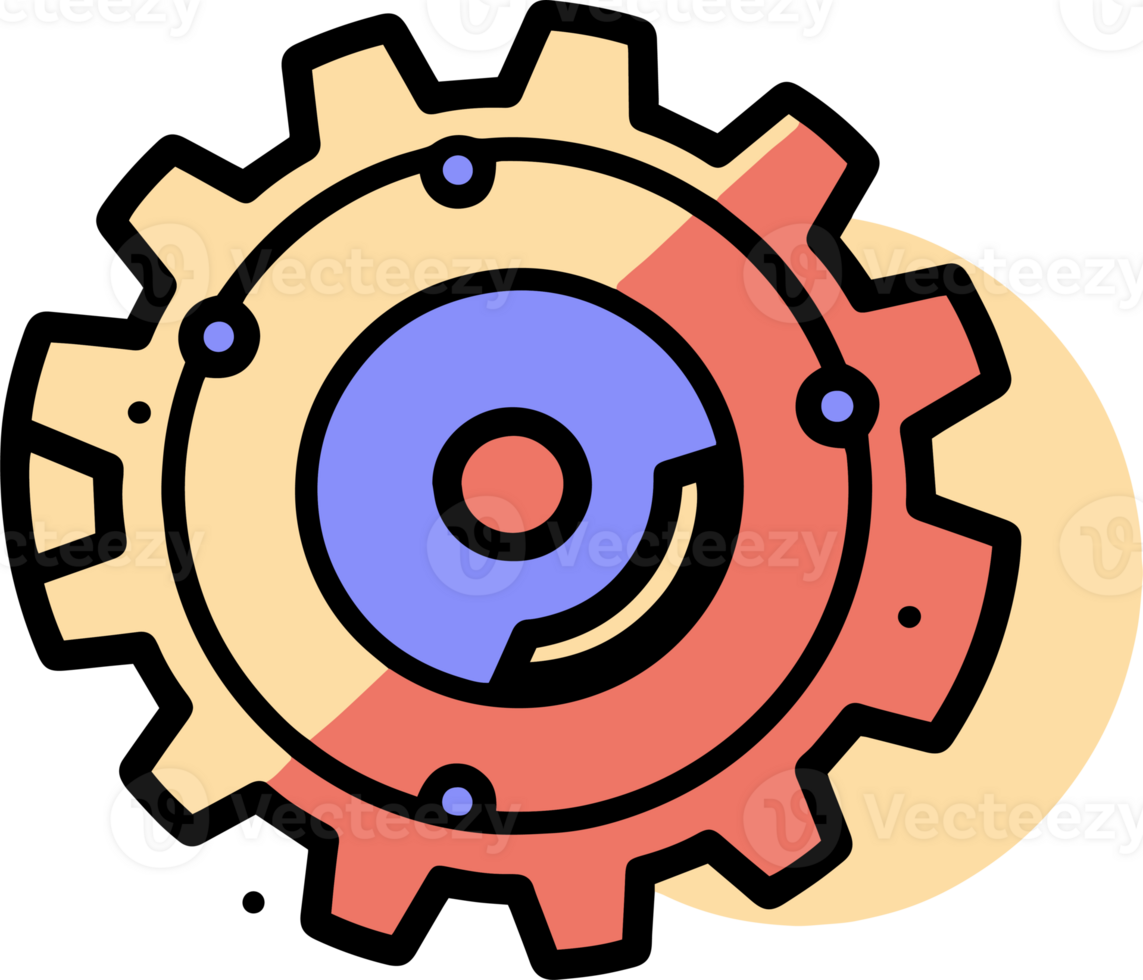 Hand Drawn science cog in doodle style png