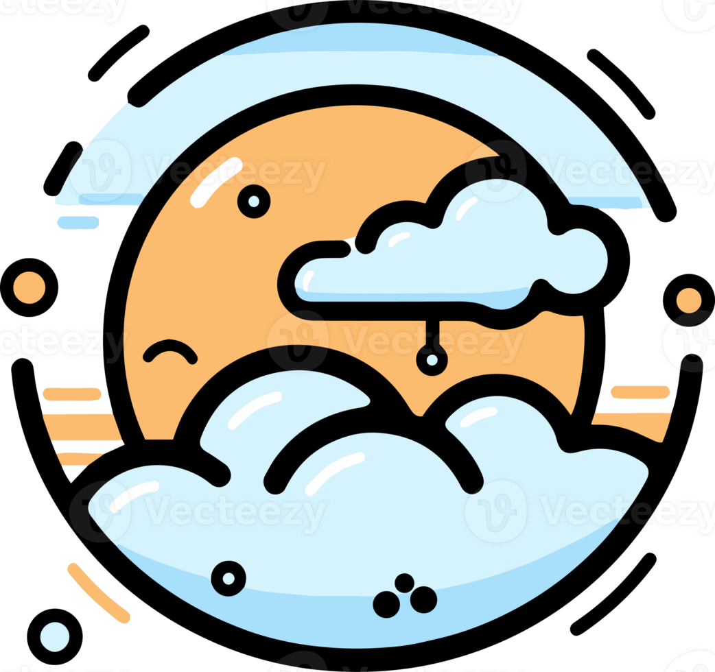 Hand Drawn sun and clouds in doodle style png