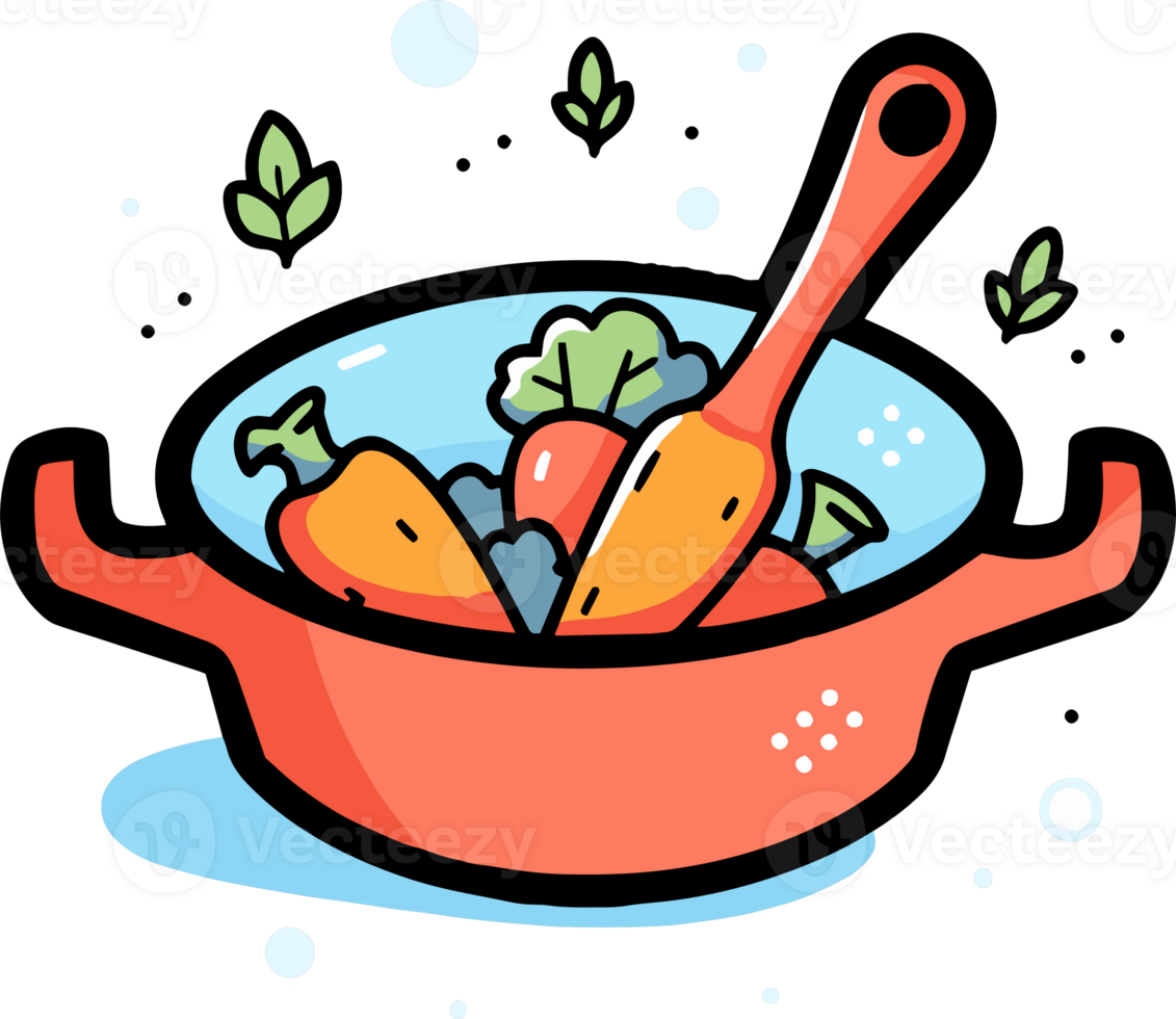 Hand Drawn healthy food in the pan in doodle style png