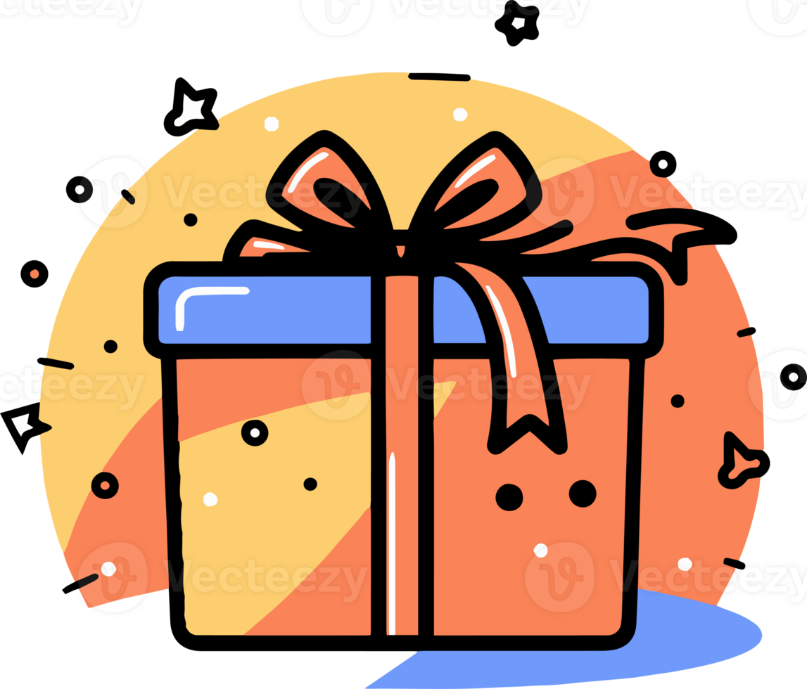 Hand Drawn gift box in doodle style png