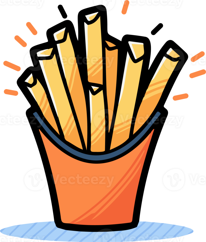 main tiré français frites dans griffonnage style png